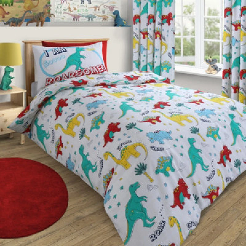 Image of Velosso Playful Dinosaur Print Duvet Cover Set With Pillowcases, Vibrant & Fun Kids Bedding Set, Children's Bedroom Decor - Multicolour