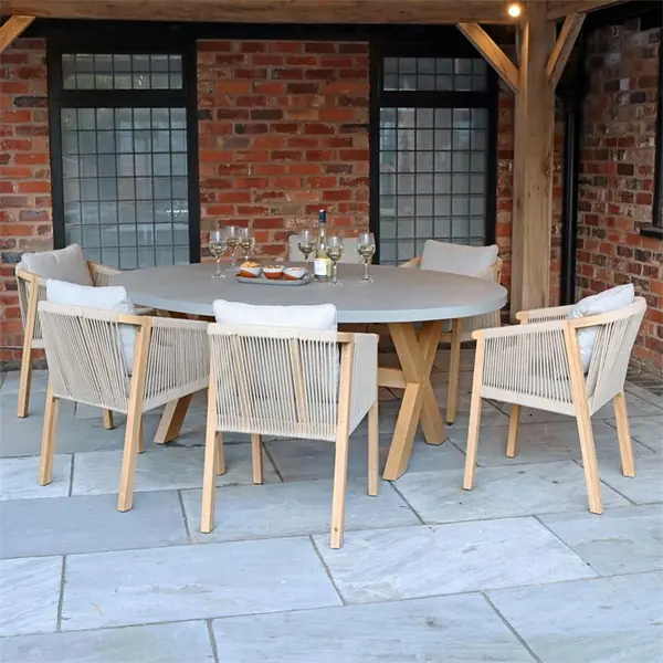 image of Royalcraft Luna Ellipse concrete table with 6 Roma Chairs - Beige One Size