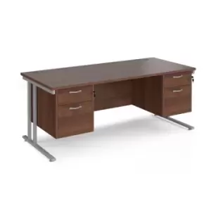 image of Office Desk Rectangular Desk 1800mm With Double Pedestal Walnut Top With Silver Frame 800mm Depth Maestro 25 MC18P22SW