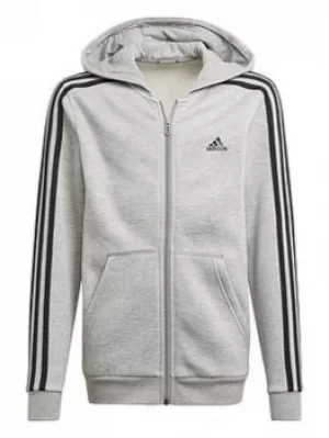 Image of adidas Junior Boys 3s Full Zip Hoody, Grey/Black, Size 3-4 Years