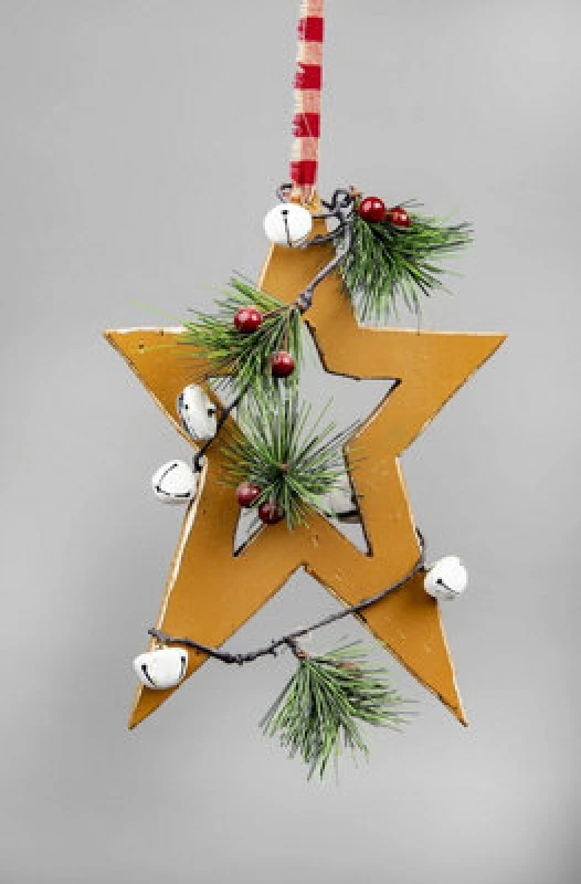 Image of Shatchi Wooden Hanging Decoration Star Shape Light Brown 18X1.2X26cm Brown