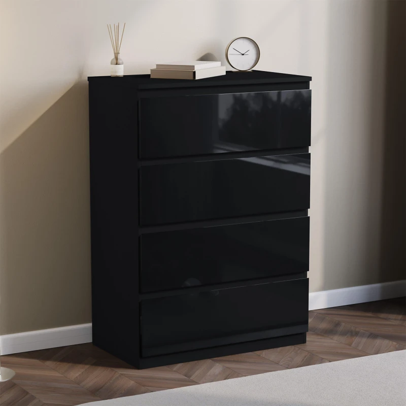 Image of Lassic Glinton High Gloss 4 Drawer Chest Black unisex 4 Drawer