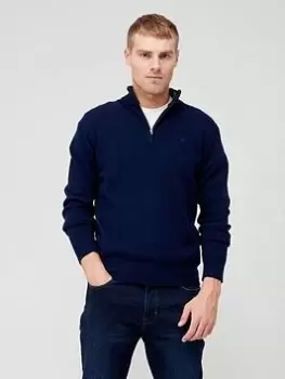 Image of Hackett Hackett Lambswool Half Zip Jumper, Navy, Size XL, Men