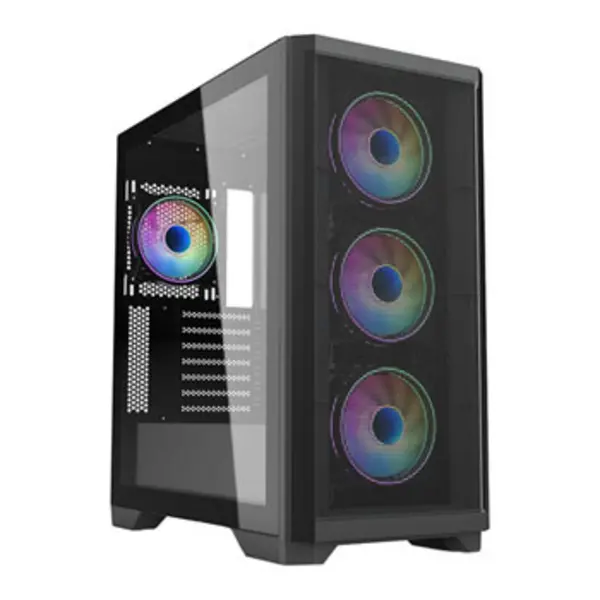 Image of Vida Aquilon Black ARGB Gaming Case w/ Glass Window E-ATX 4x ARGB Fans 6-Port PWM ARGB Fan Hub Mesh Front