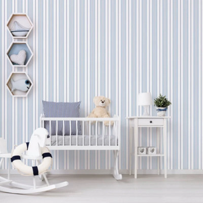 Image of Galerie Deauville 2 Sky Blue Navy Blue White Two Colour Stripe Smooth Wallpaper