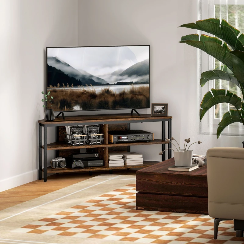 Image of HOMCOM 50" TV Stand Cabinet, TV Unit with Storage Shelves, Rustic Brown Brown