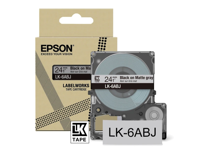 Image of Epson LK-6ABJ Black on Matte Light Gray Tape Cartridge 24mm -...