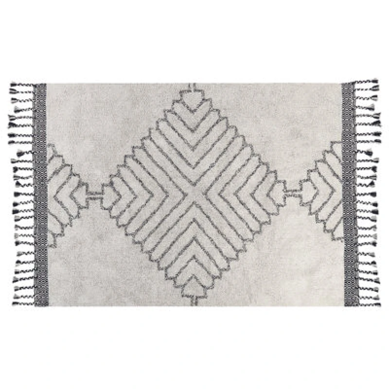 Image of Beliani Rug Eray Light Beige 140 X 200 Cm Cotton