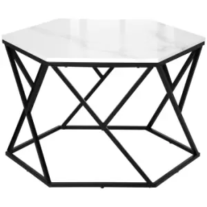 image of Modern Coffee Table with High Gloss Marble Effect Tabletop Steel Frame White