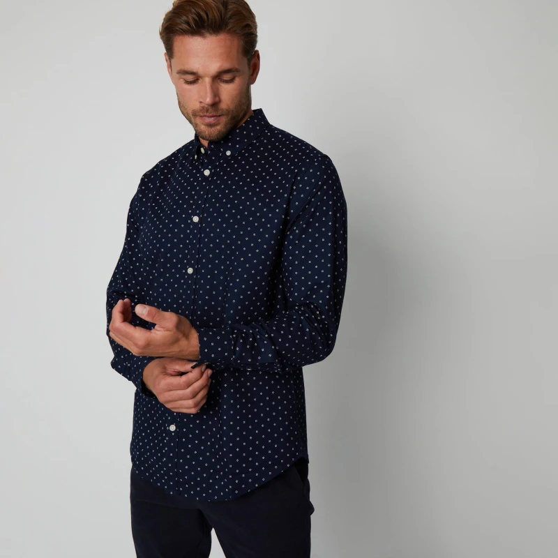 Image of Threadbare 'Leonhard' Geometric Print Long Sleeve Shirt Navy