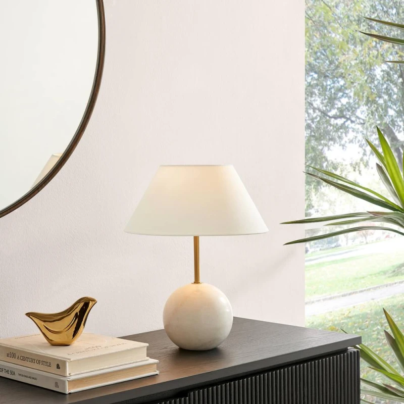 Image of FurnitureboxUK Joceline White Marble Round Table Lamp White Unisex
