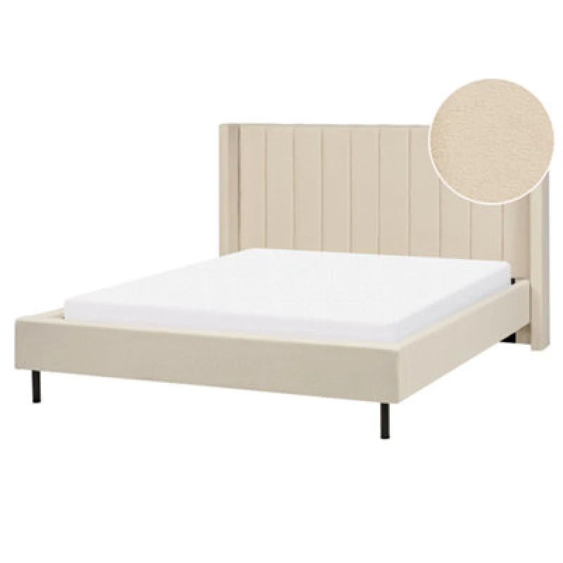 Image of Beliani Bed Boucle Villette 160 X 200 Cm (Eu King Size) Beige