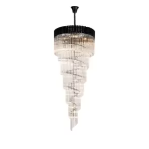 Image of Poland Ceiling Pendant Round 7 Tier 31 Light E14, Matt Black, Clear Sculpted Glass, Item Weight: 92.7kg