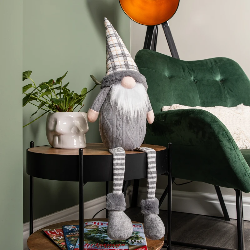 Image of 73cm Grey Sitting Christmas Gonk Decoration with Tartan Hat and Dangly Legs