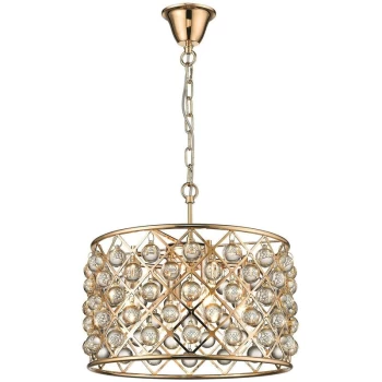 Image of Spring Lighting - 4 Light Small Ceiling Pendant Gold, Clear with Crystals, E14