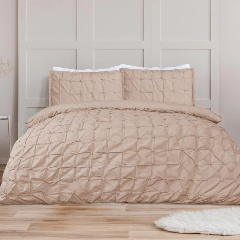 Image of Homelife Rouched Pleat Duvet Set - Pink Pink Single