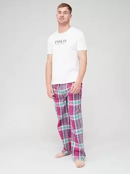 Image of Polo Ralph Lauren Jersey Tee Woven Pyjama Set - Red/White, Multi, Size S, Men