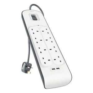 image of Belkin BSV804AF2M 8 Socket Surge Protector Extension Cable with 2 USB Ports - 2M