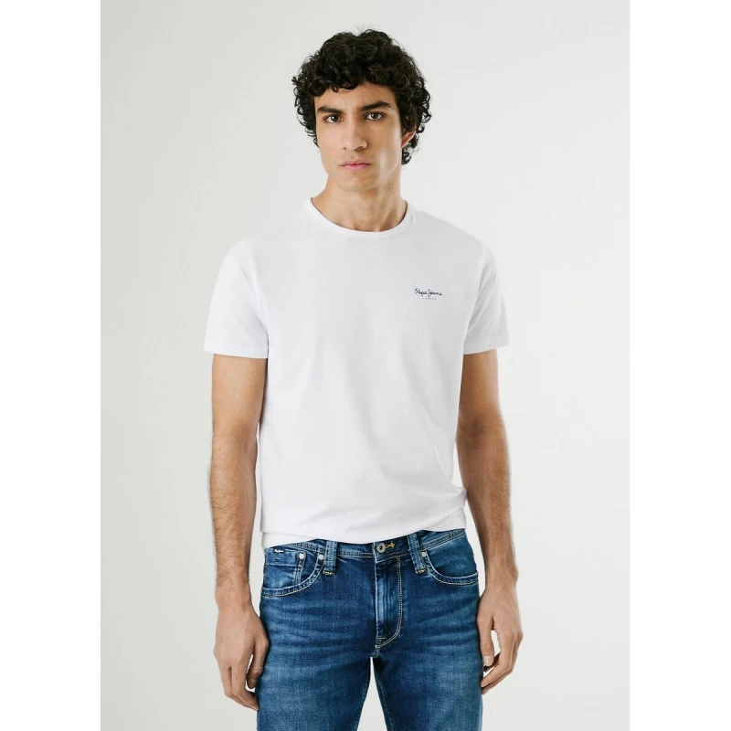 Image of Pepe Jeans Original Basic Stretch T-Shirt with Crew Neck White Cotton M