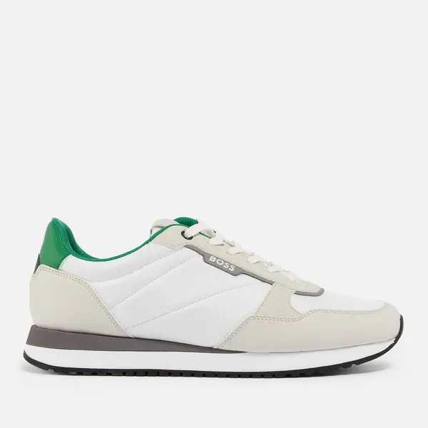 Image of BOSS Mens Kai Mesh and Faux Leather Runner Trainers - UK 7 Beige Trainers male 50517357-283 7