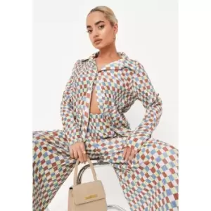 Image of Missguided Plisse Oversized Shirt Coord Ckbd - Brown