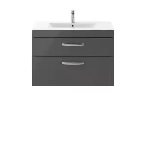 image of Nuie Athena 800 Wall Hung 2-drawer Vanity & Minimalist Basin - Gloss Grey