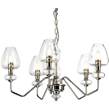 Image of Armand 5 Light Chandelier, Polished Nickel, Glass Shade - Elstead
