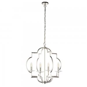 Image of 4 Light Ceiling Pendant Polished Nickel & Clear Crystal Glass, E14