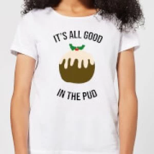 image of It's All Good In The Pud Womens Christmas T-Shirt - White - 3XL