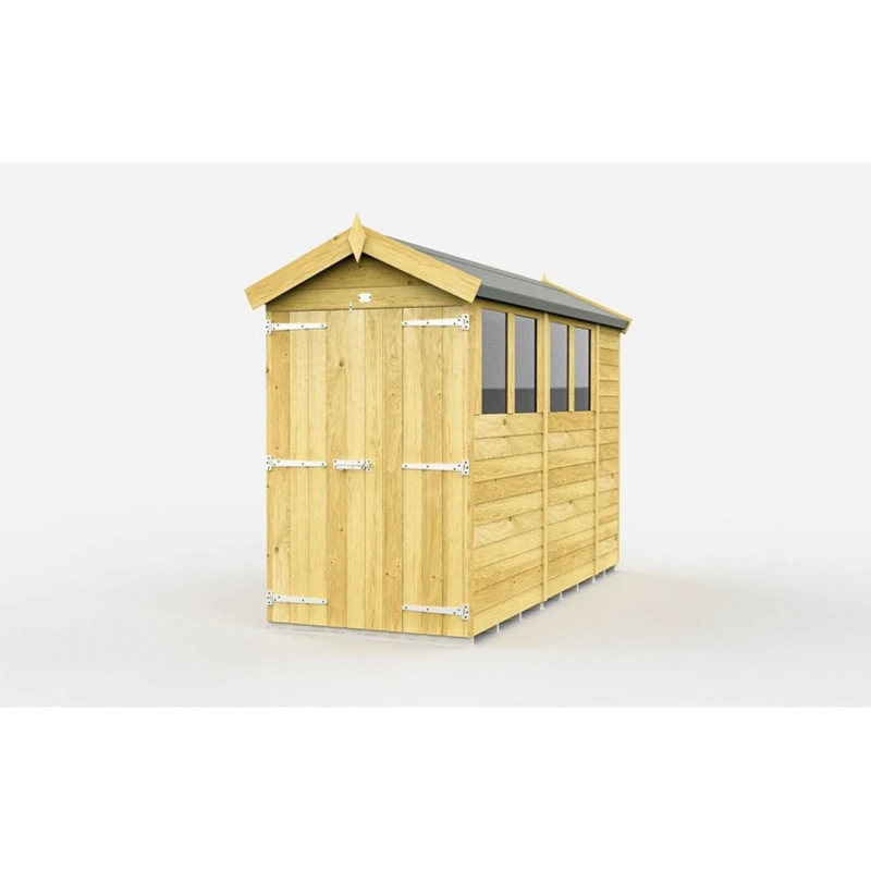 Image of Buttercup Farm 4 x 10 Feet Apex Shed - Double Door W/ Windows - L302 x W118 x H217cm in Brown Brown Unisex