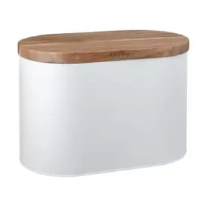 Image of Denby White Bread Bin With Acacia Lid