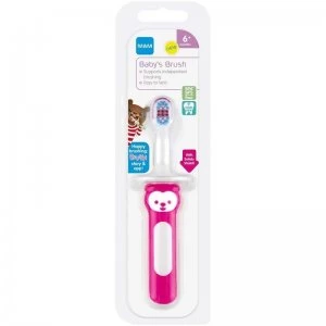 Image of Mam Pink Baby's Brush With Safety Shield 6+ Months