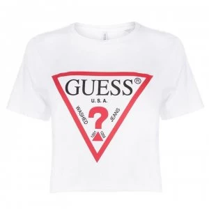 image of Guess Logo Crop T Shirt - True White A009