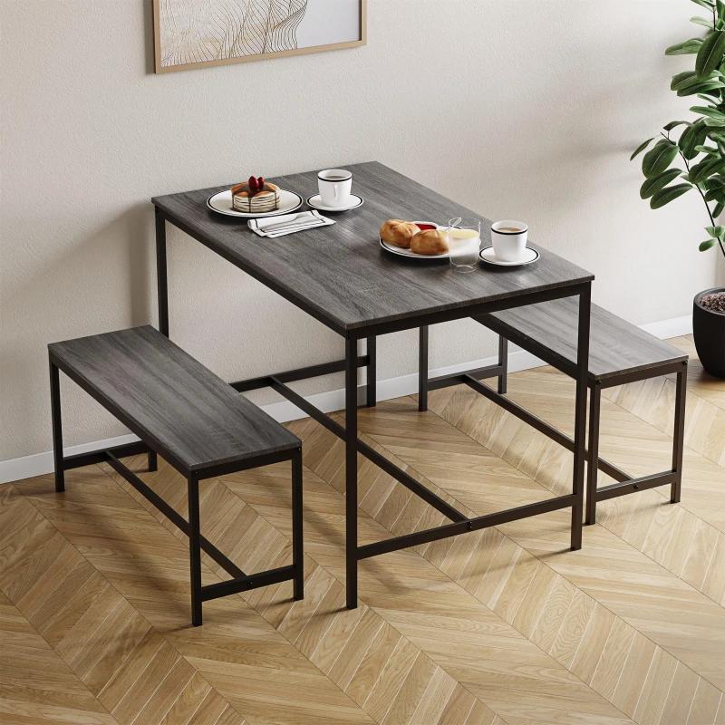 Image of Lassic Roslyn 4 Seater Dining Table With Bench Set Grey unisex 4 Seater