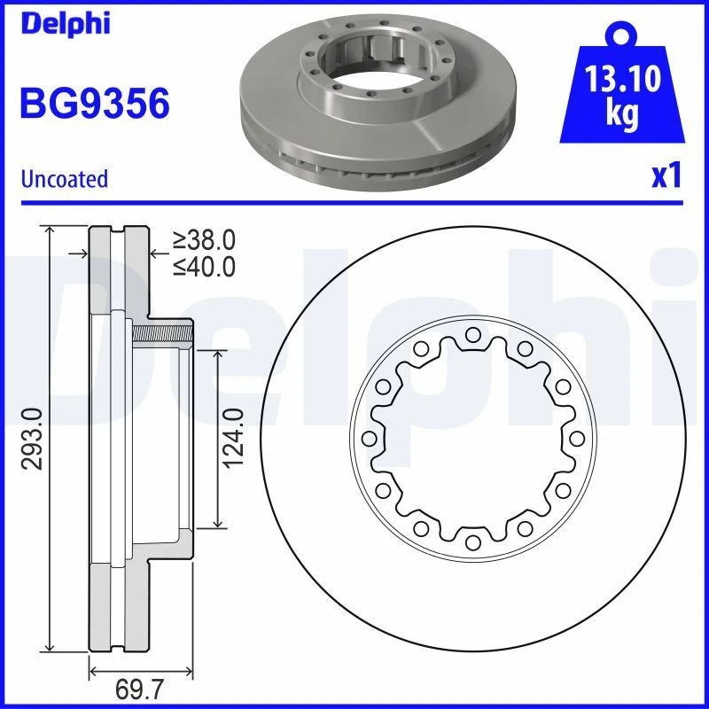 Image of DELPHI Brake disc DELPHI BG9356