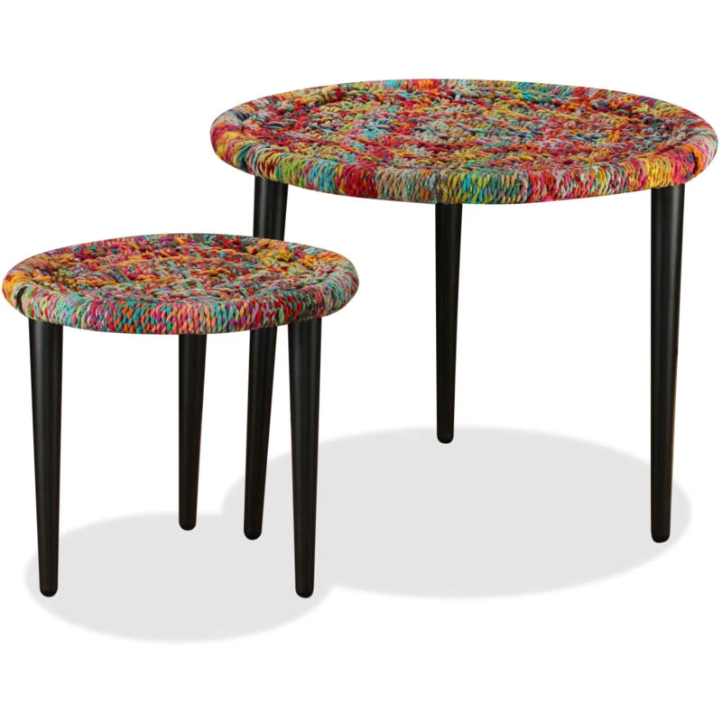 Image of VIDAXL Coffee Table Set 2 Pieces Chindi Weave Details Multicolour Vidaxl 8718475530824