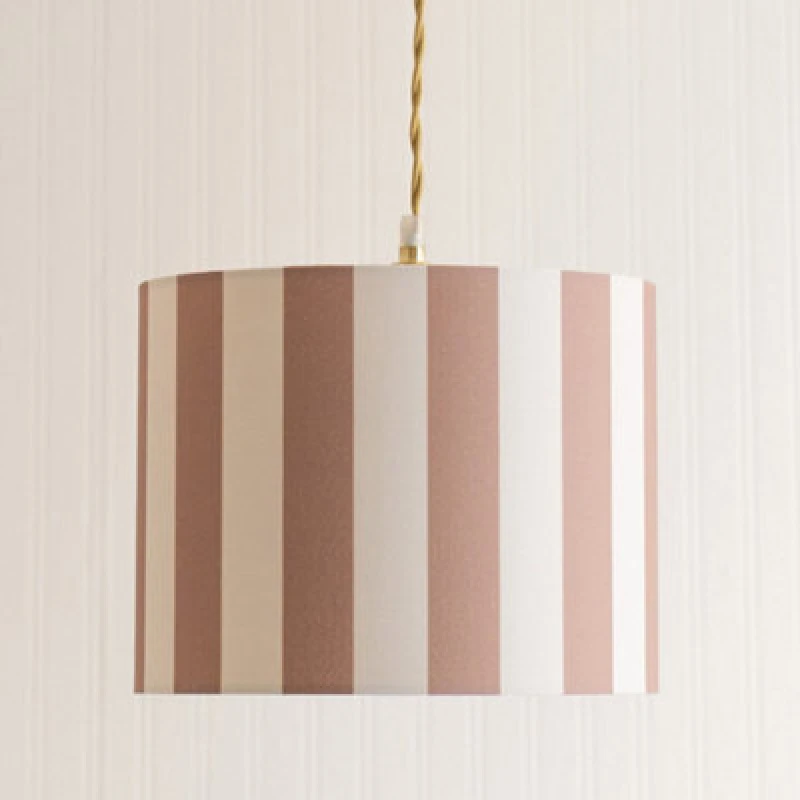 Image of ValueLights ValueLights Callie Colour Clash Natural and Brown Stripe Drum Lamp Shade and Bulb Size: Large Multi Large Unisex 5059406065507