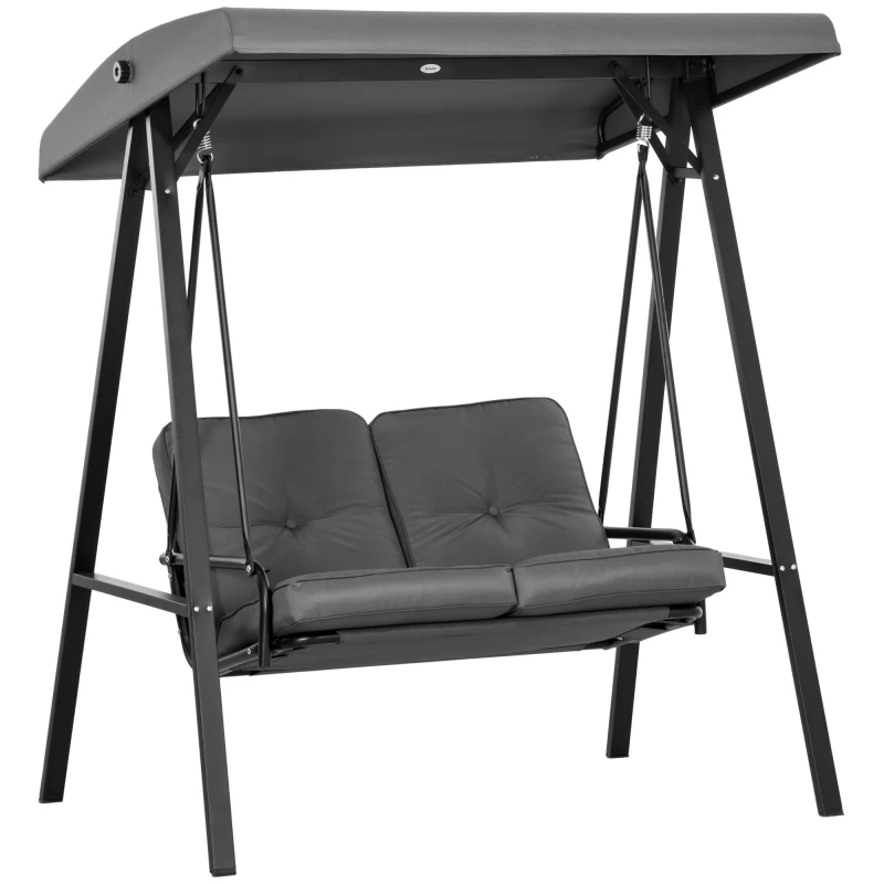 Image of Outsunny 2 Seater Garden Outdoor Swing Chair Hammock w/ Adjustable Canopy TJ Hughes Dark Grey 5056725501952