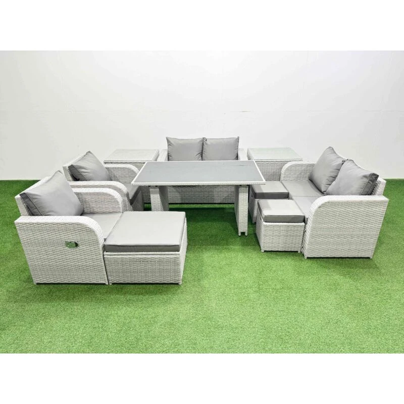 Image of Fimous 10 Pieces Patio Garden Furniture Sets with Cushions 2 Side Tables in Light Grey Light Grey Unisex