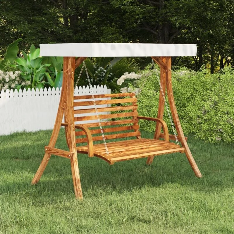 Image of VIDAXL Swing Frame with Cream Roof Solid Bent Wood with Teak Finish Vidaxl 8720286167281