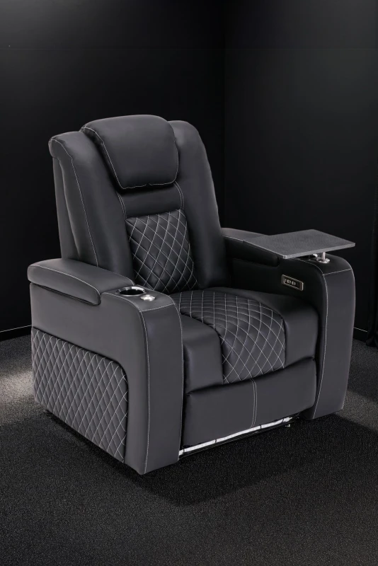 Image of More4Homes Broadway Cinema Electric Recliner Chair USB Charging LED Base With Tray (Black W White Stitching)