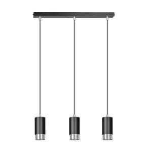 Image of Fumiko Black/Chrome Bar Pendant Ceiling Light 3x GU10