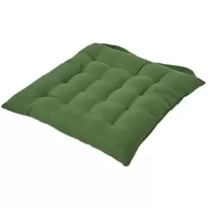 Dark Olive Plain Seat Pad with Button Straps 100% Cotton 40 x 40cm - Homescapes