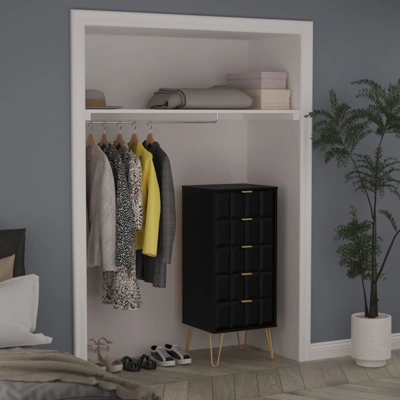 Image of Ready Assembled 2 U Metro 5 Drawer Tallboy (Ready Assembled) in True Black Size: Medium True Black Unisex Medium