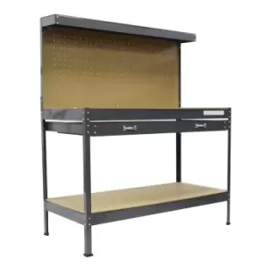 Image of Switzer Steel Garage Tool Box Work Bench Storage Pegboard Shelf - Grey