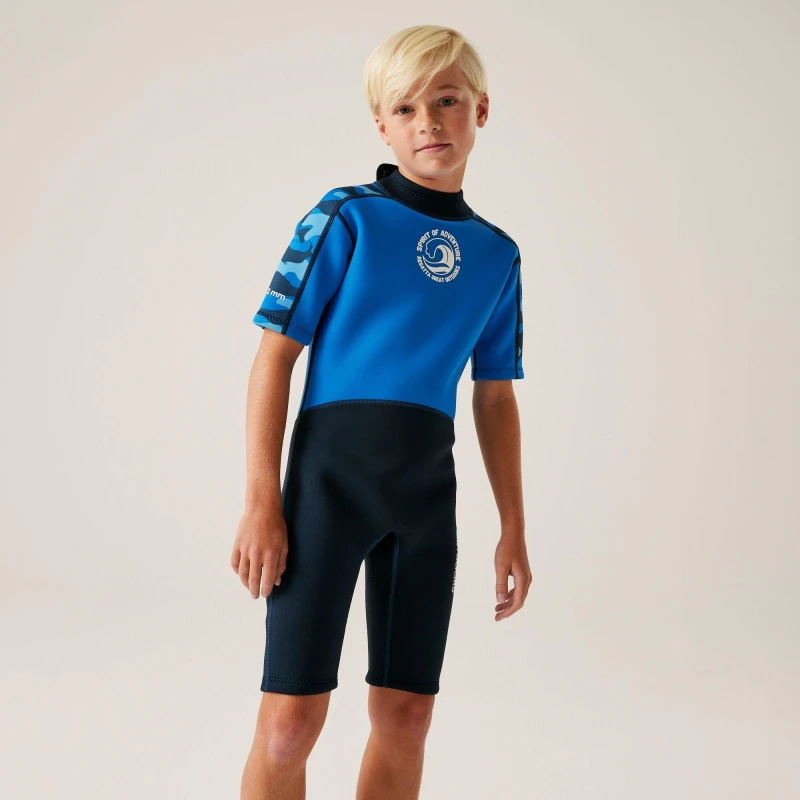 Image of Regatta Kids Wetsuit Shorties Blue Camo/Olymp male 3-4 Years