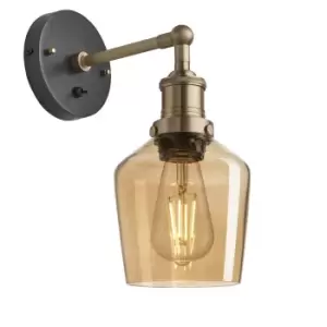 image of Industville Brooklyn Tinted Glass Schoolhouse Amber Wall Light / 5. 5" Pewter Holder