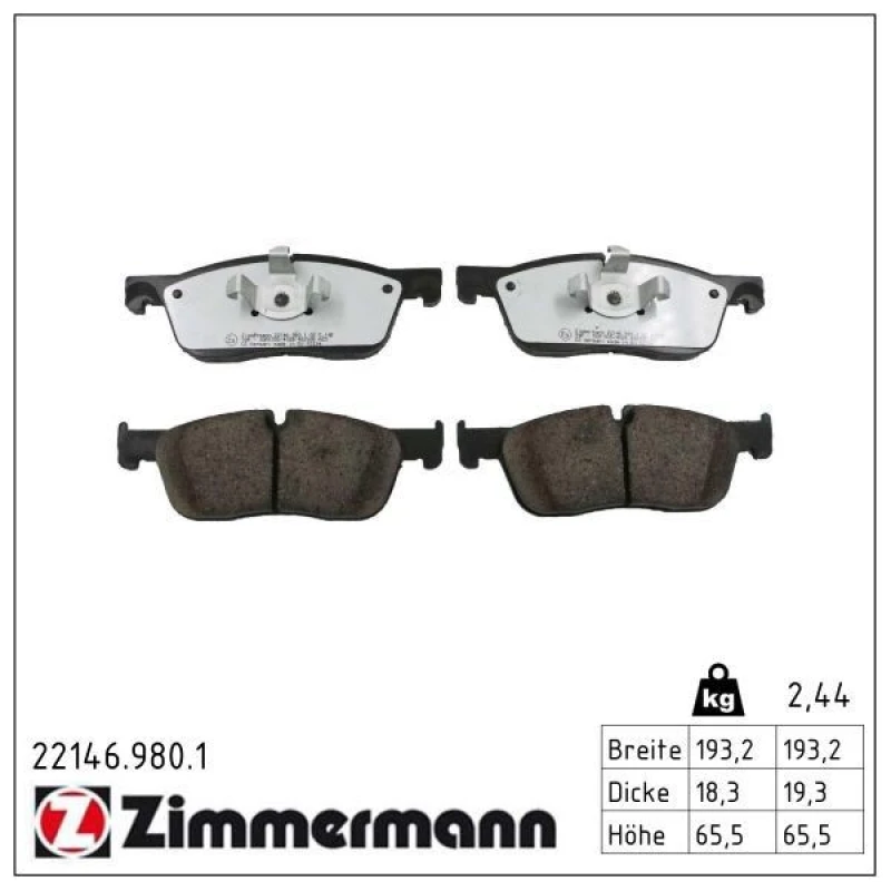 Image of ZIMMERMANN Brake pad set ZIMMERMANN 22146.980.1