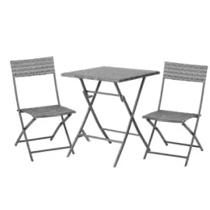 image of Outsunny 3Pc Bistro Set Rattan Furniture Garden Folding Chair Table Grey