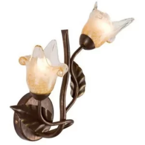 Image of Ania Wall Light With Glass Shade Brown, 2x E14